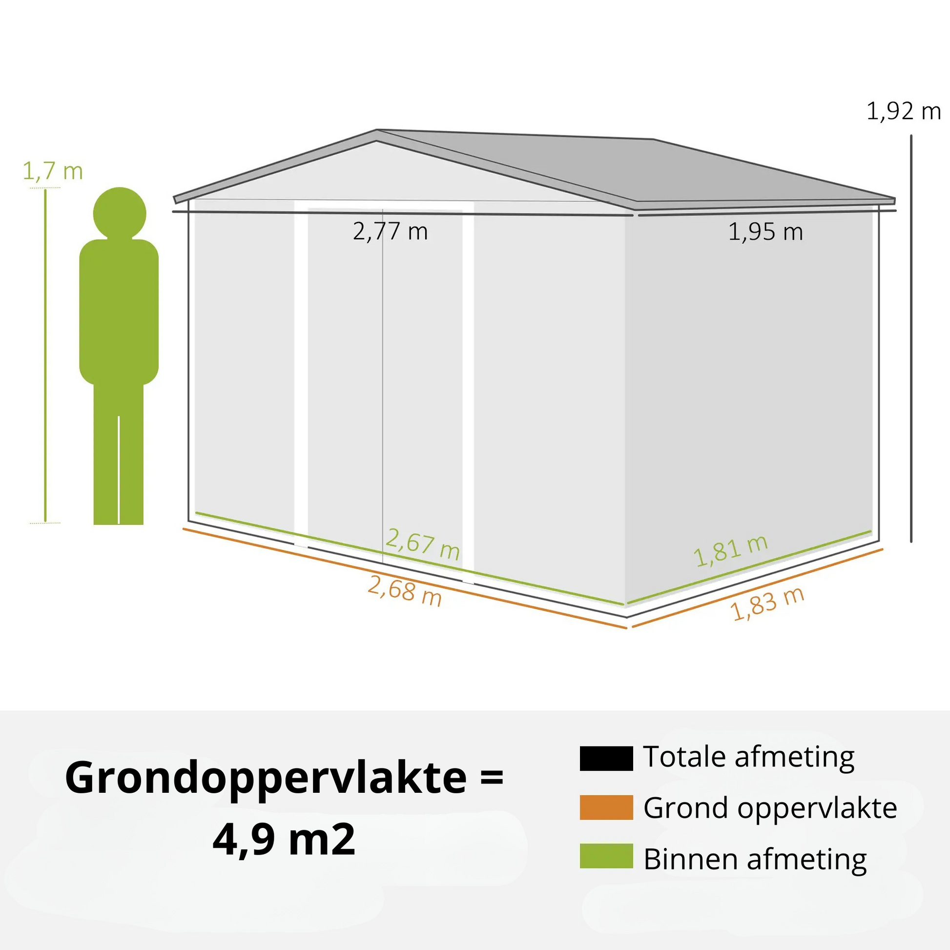 Nancy's Romãs Opbergschuur - Tuinschuur - Gereedschapsschuur - Lichtgrijs - ± 280 x 195 x 190 cm