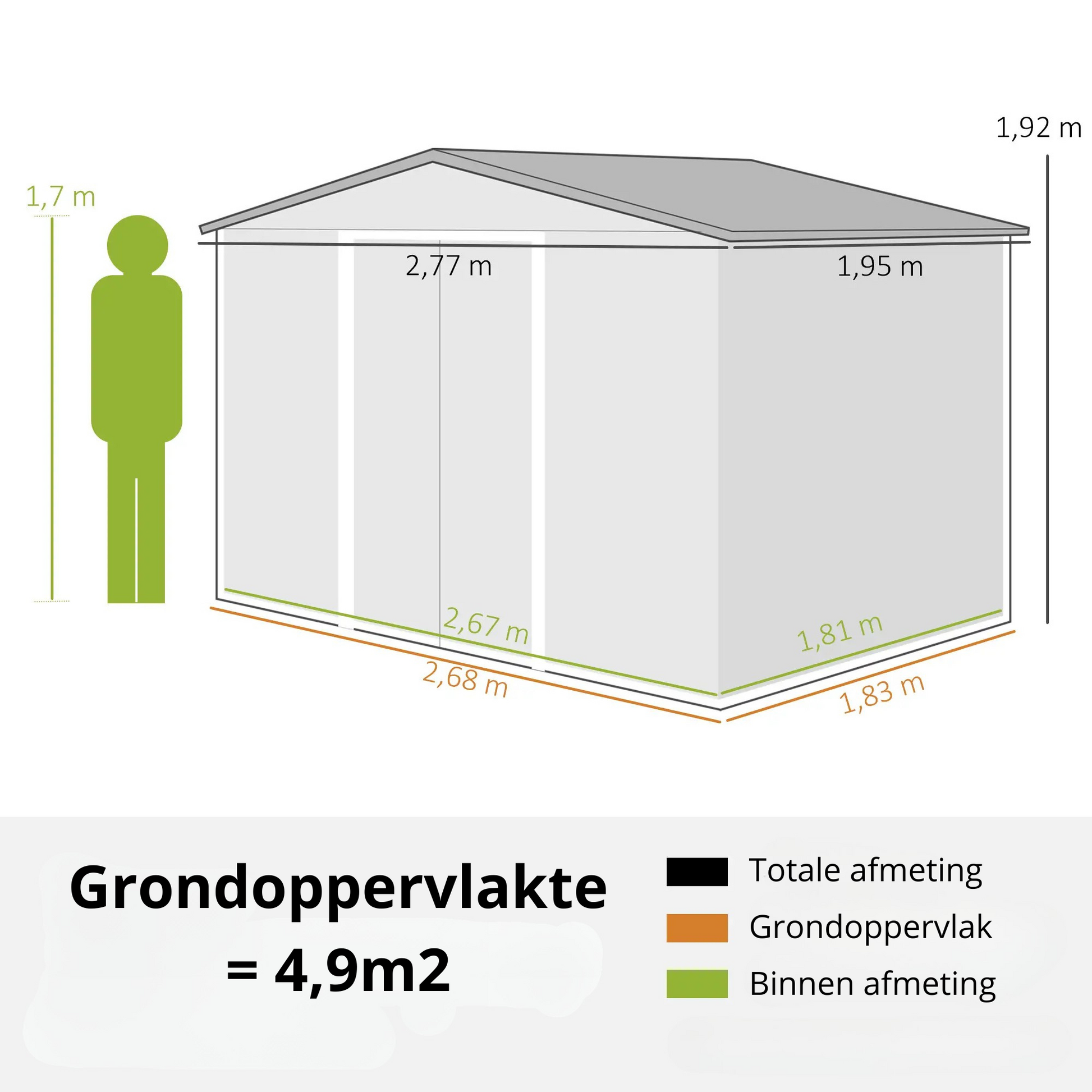 Nancy's Cabeça Opbergschuur - Tuinschuur - Gereedschapsschuur - Donkergrijs - ± 275 x 195 x 190 cm