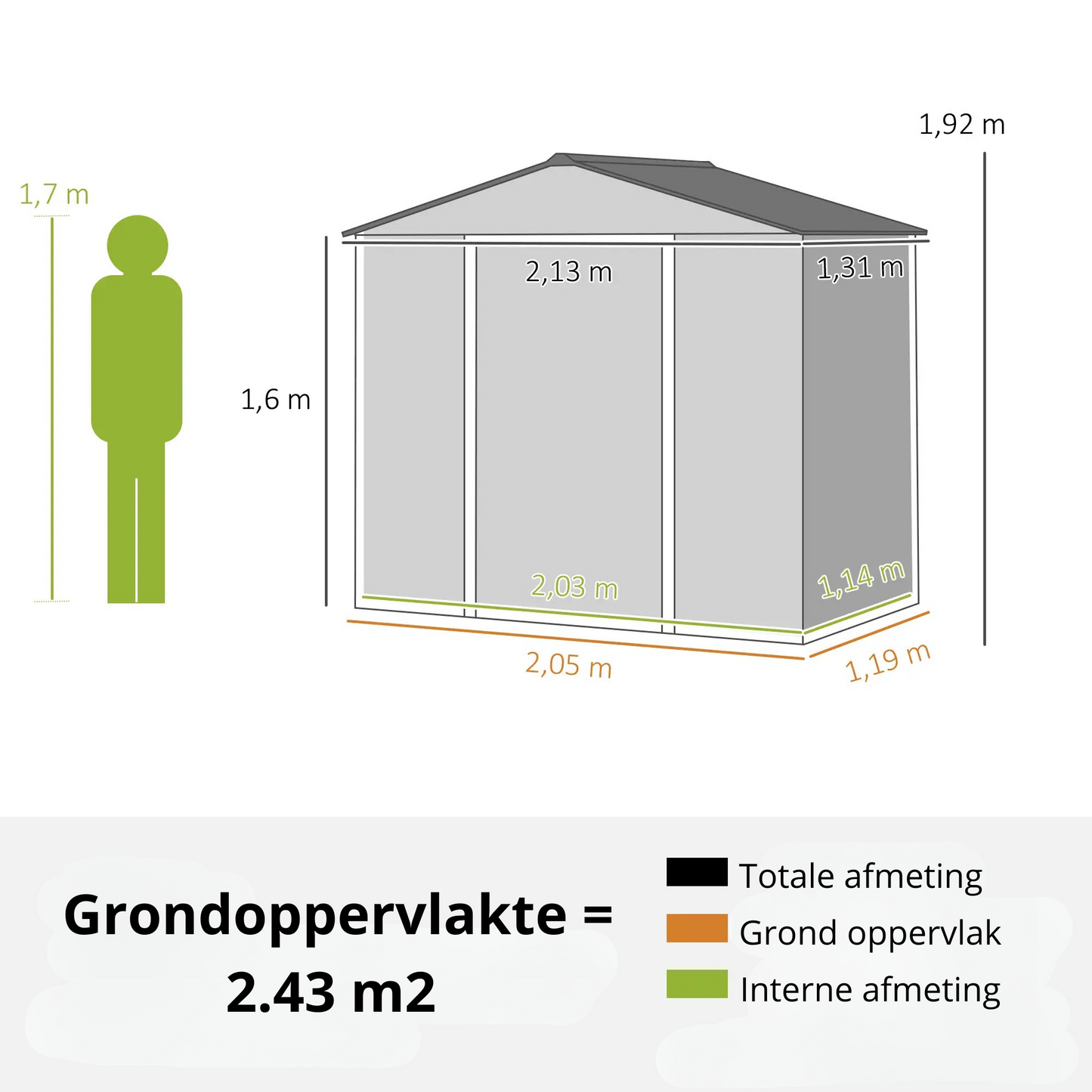 Nancy's Folhadosa Opbergschuur - Tuinschuur - Gereedschapsschuur - Grijs - ± 210 x 130 x 190 cm