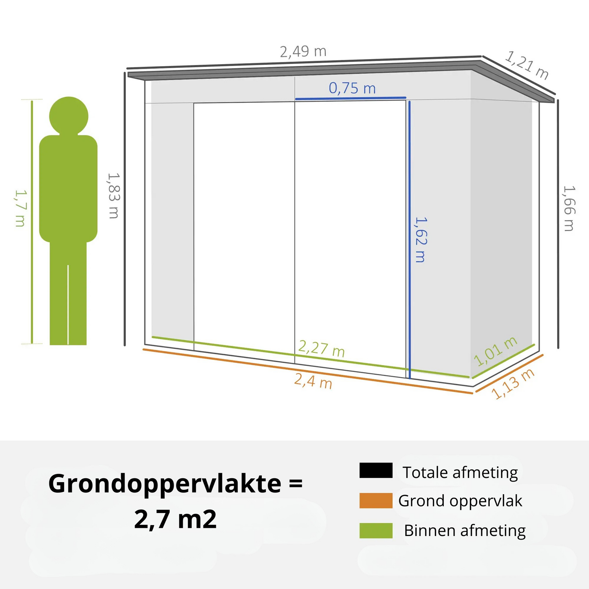 Nancy's Girabolhos Opbergschuur - Tuinschuur - Gereedschapsschuur - Groen - ± 250 x 120 x 166/183 cm