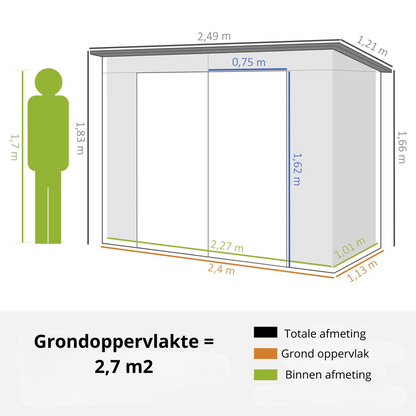 Nancy's Girabolhos Opbergschuur - Tuinschuur - Gereedschapsschuur - Groen - ± 250 x 120 x 166/183 cm