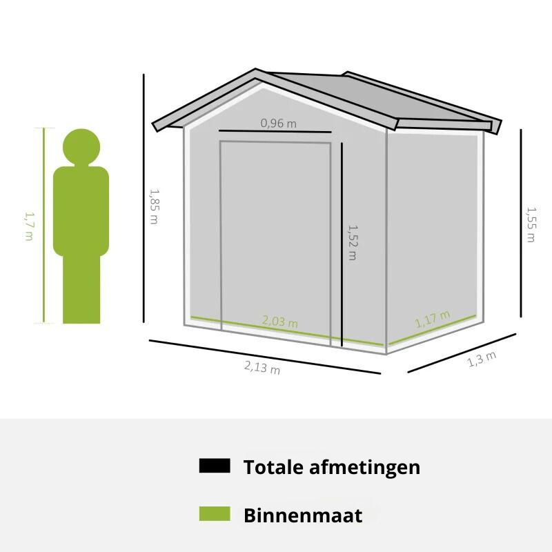 Nancy's Trute Opbergschuur - Gereedschapsschuur - Tuinschuur - Tuinhuisje - Groen - Staal - ± 210 x 130 cm