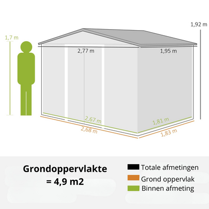 Nancy's Carragozela Opbergschuur - Tuinschuur - Gereedschapsschuur - Grijs - ± 275 x 195 x 190 cm