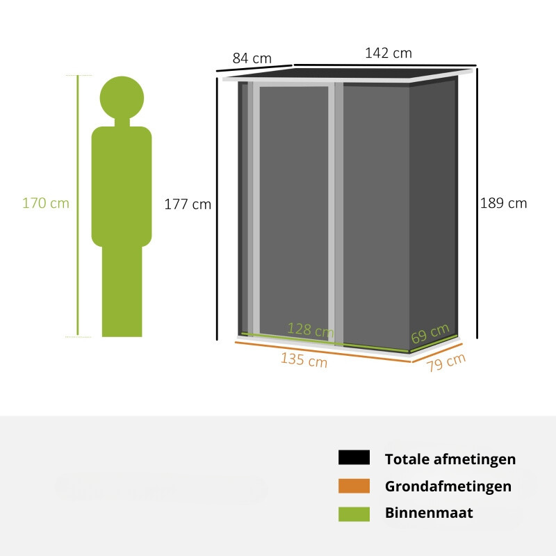 Nancy's Hedon Opbergschuur - Tuinschuur - Gereedschapsschuur - Grijs - ± 80 x 135 cm