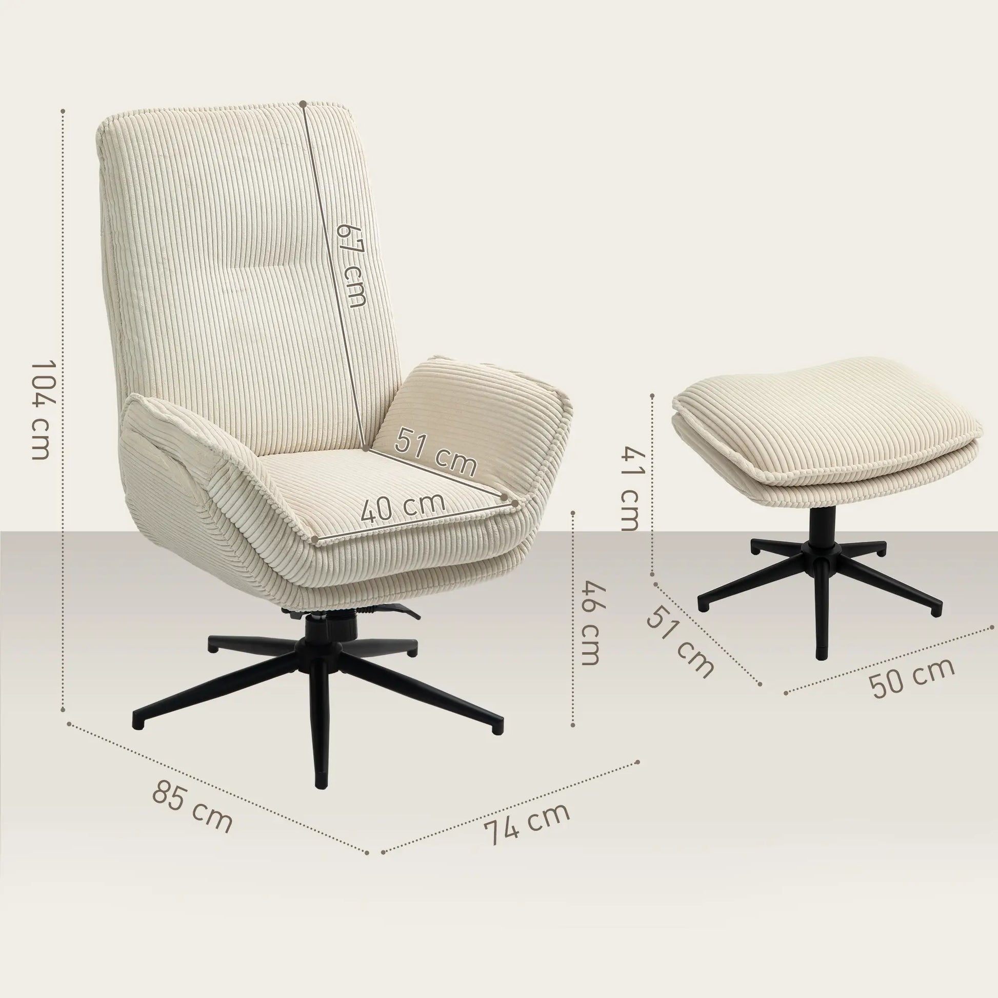 Nancy's Labrujó Relaxfauteuil met Voetenbank - Loungestoel - Relaxstoel - Draaibaar - Beige - Ribfluweel