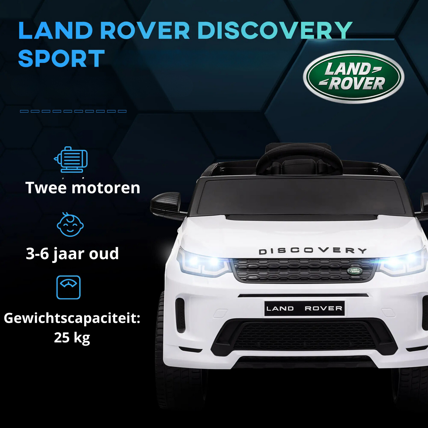 Nancy's Ruth Elektrische Kinderauto - Land Rover voor Kinderen - LED-Verlichting, Muziek en Claxon - Wit