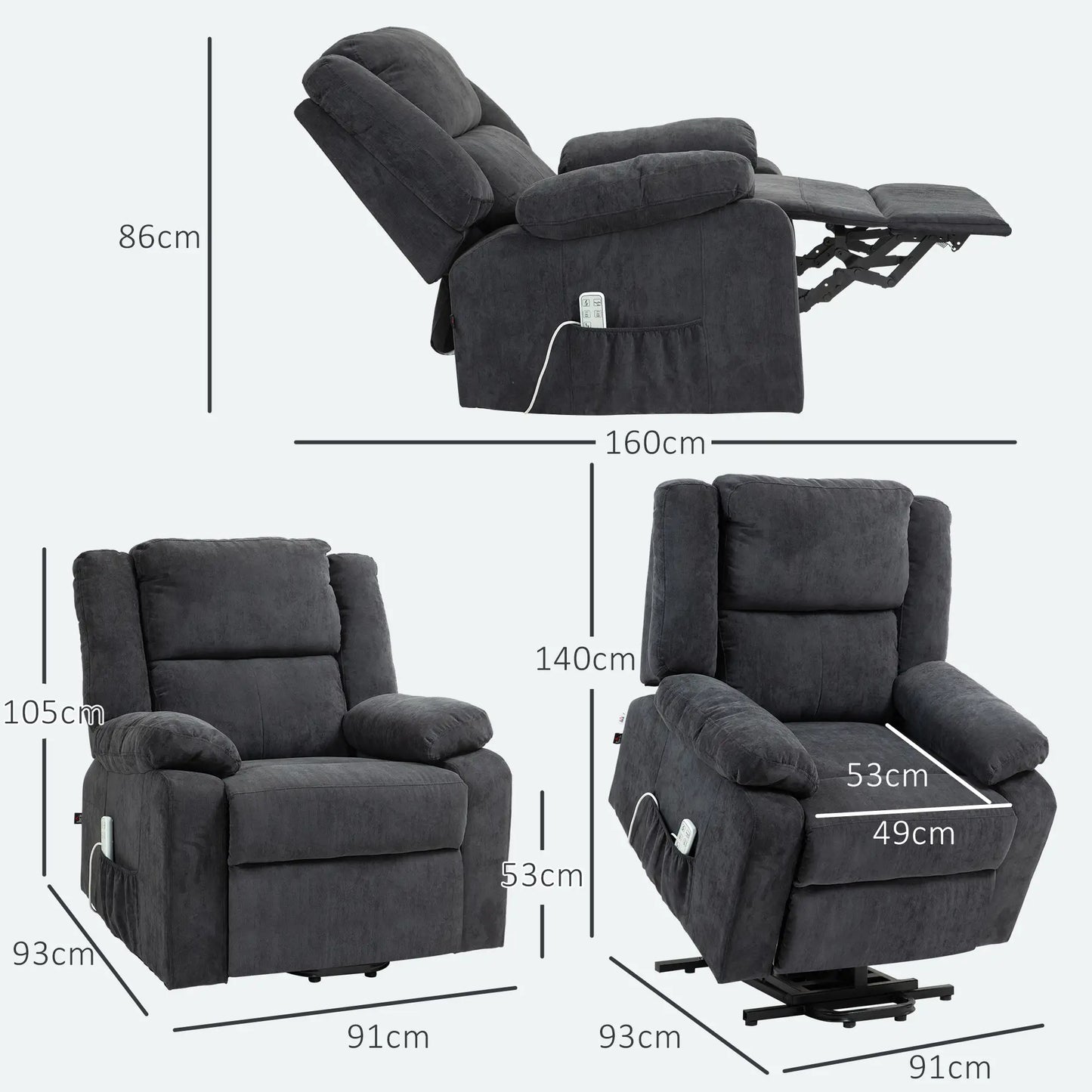 Nancy's Viseu Sta op stoel - Opsta stoel - Seniorenstoel - Relaxfauteuil - Zwart - Pluche