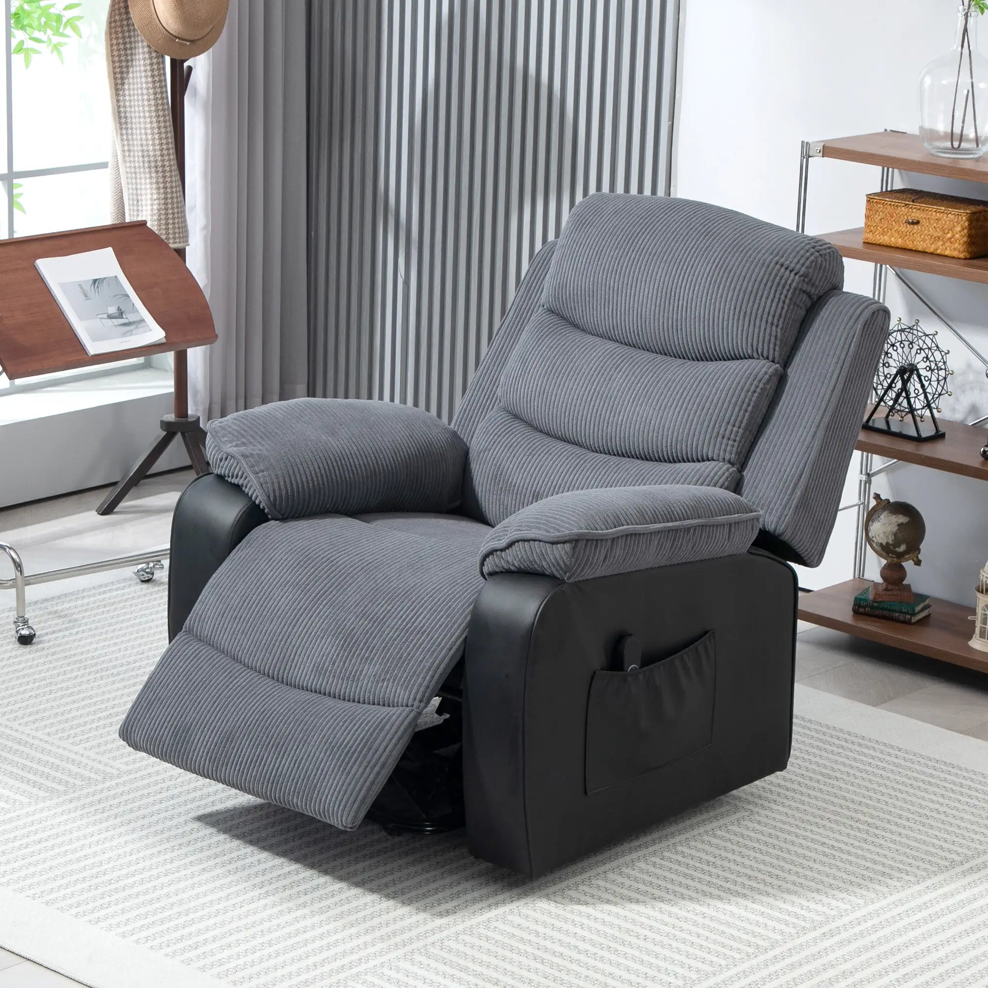 Nancy's Tabuadelo Sta op Stoel - Opsta Stoel - Seniorenstoel - Relaxfauteuil - Grijs - Ribfluweel