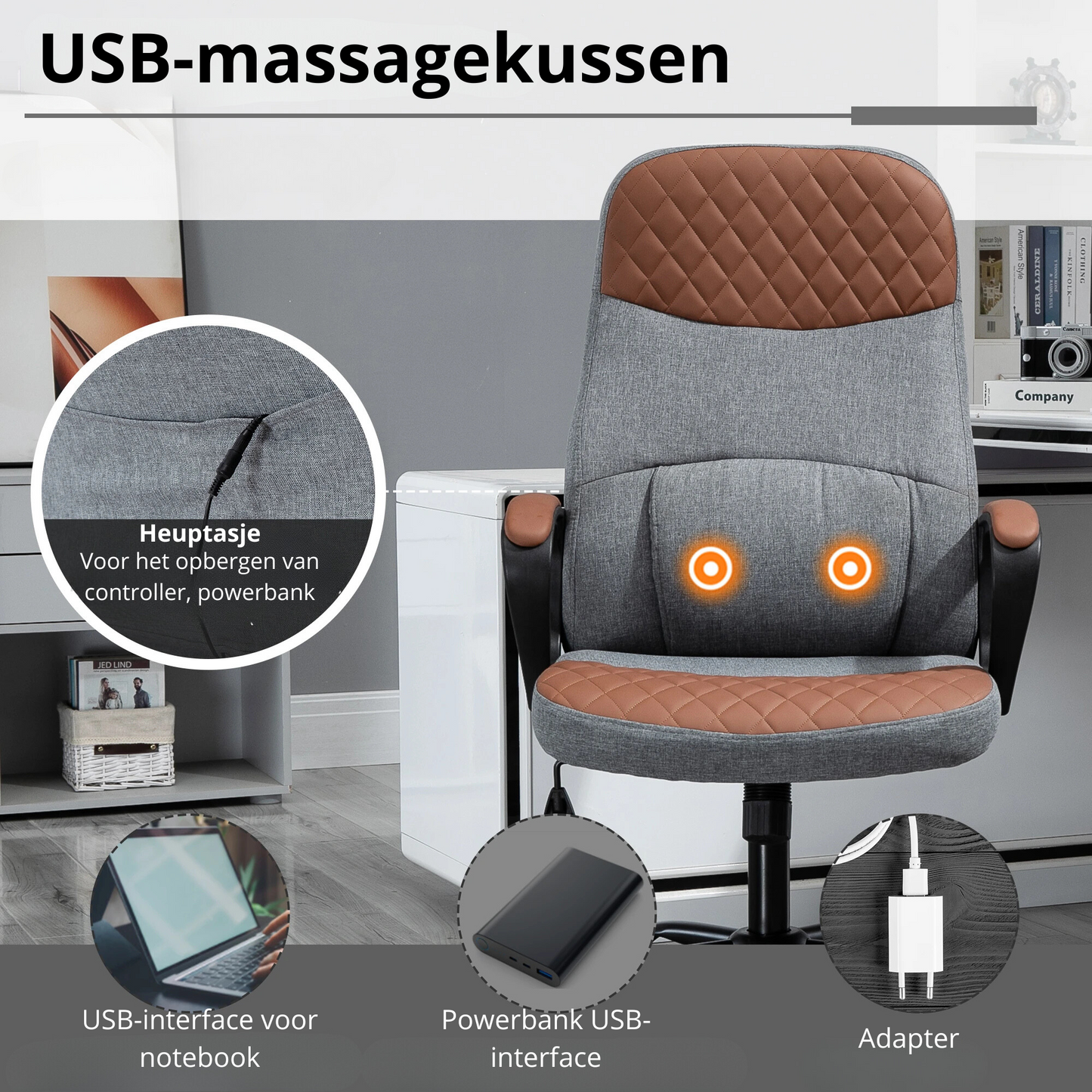 Nancy's Videmonte Massage Bureaustoel - Massagestoel - Ergonomisch - Draaibaar - Grijs / Bruin