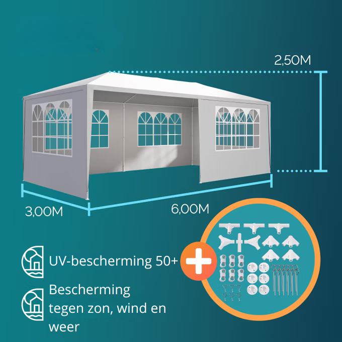Nancy's Capriana Partytent - Paviljoen - Wit - 600 x 300 x 250 cm