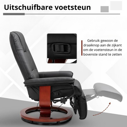 Nancy's Mayfield Relaxfauteuil - Ligstoel - Kunstleer - Voetensteun - Draaibaar - Kantelbaar - Hout - Zwart