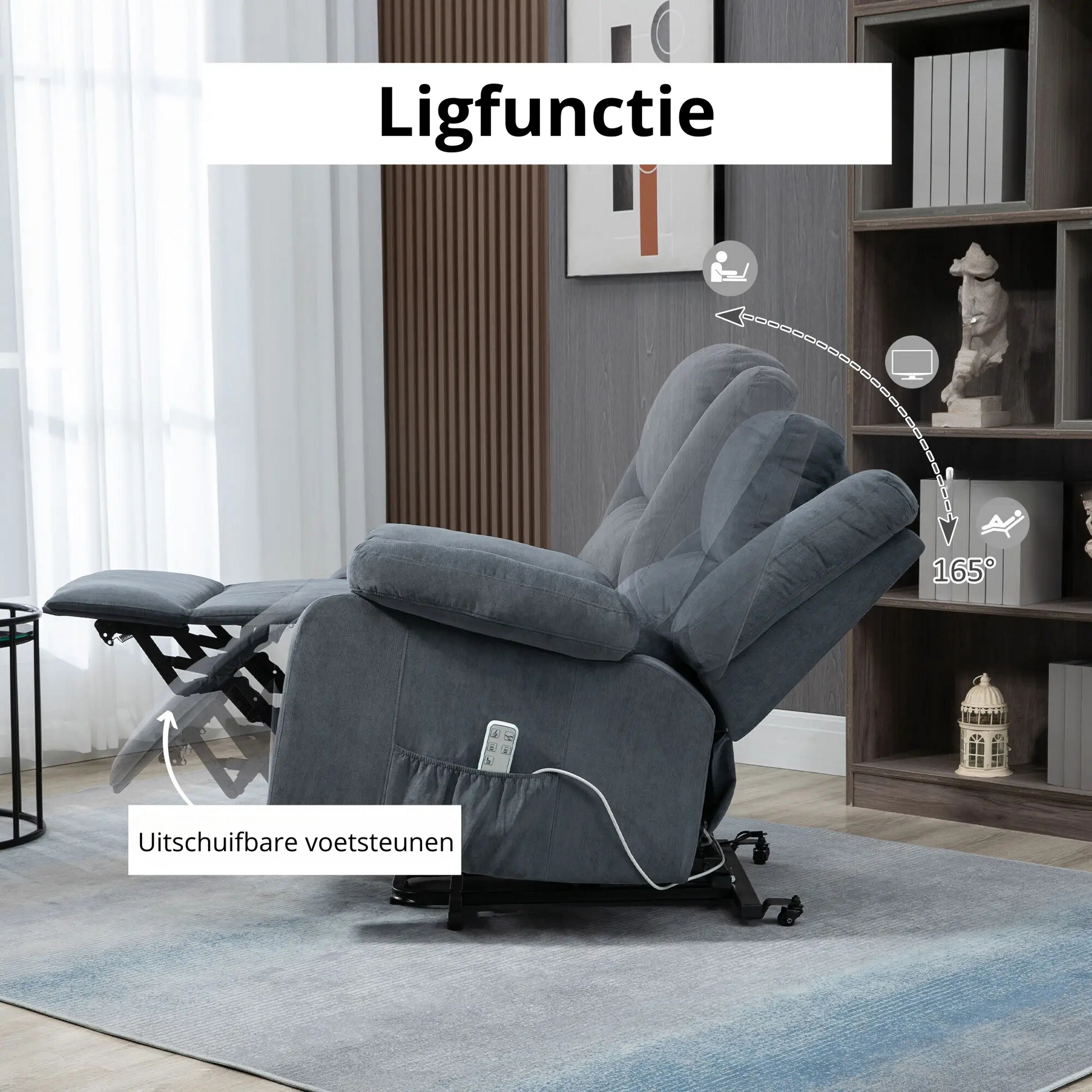 Nancy's Silvares Sta op stoel - Opsta stoel - Seniorenstoel - Relaxfauteuil - Grijs - Pluche