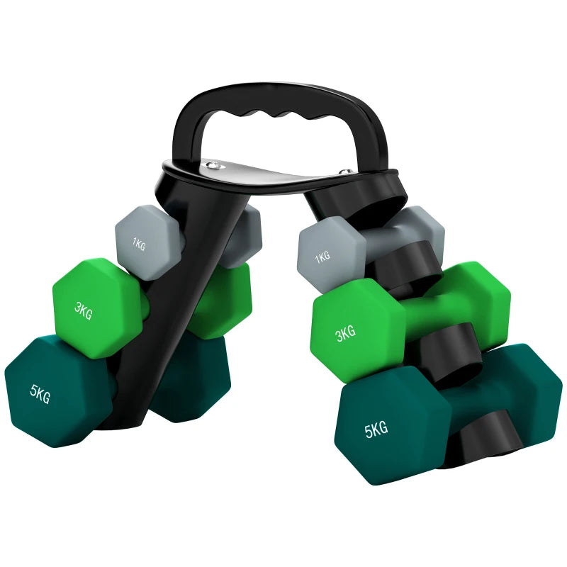 Nancy's Anobra Dumbbells - Halterset met Opbergrek - Set van 6 Halters - Dumbbell Set - 2x1 kg - 2x3kg - 2x5kg