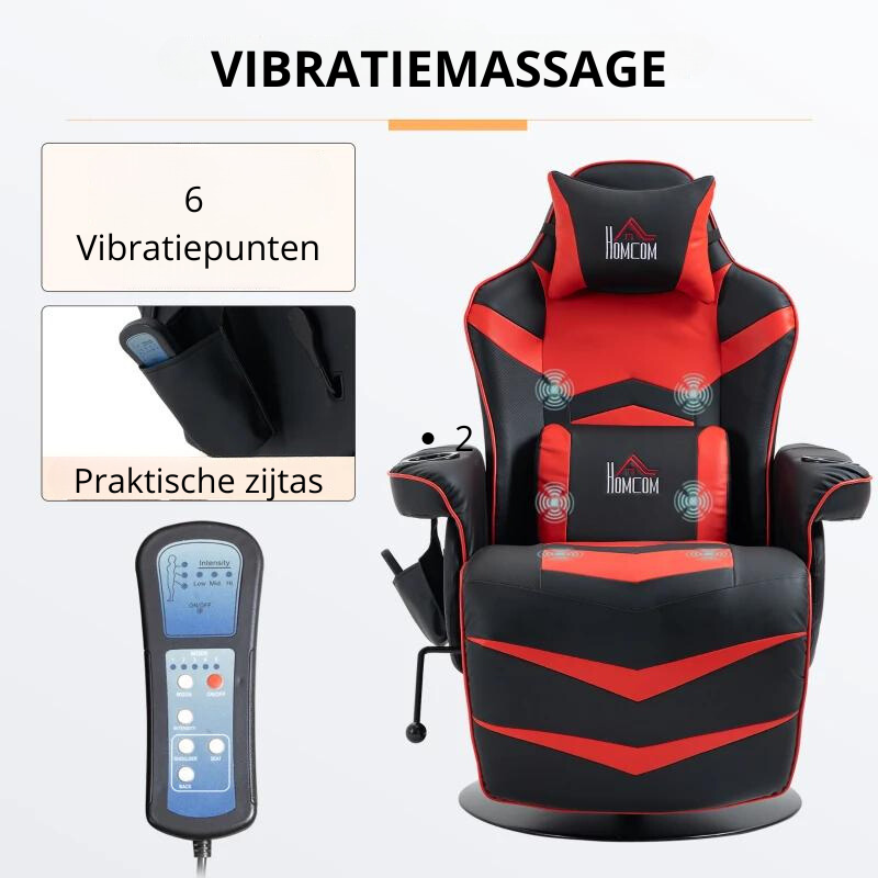 Nancy's Andalo Gamestoel - Gaming Stoel - Massagefunctie - Draaibaar - Verstelbare Rugleuning - Zwart / Rood