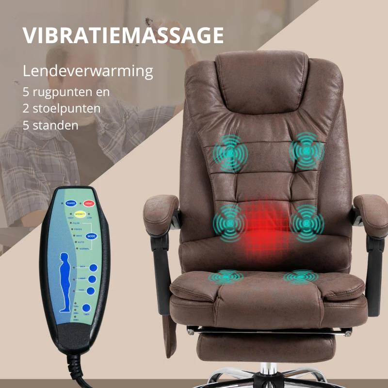 Nancy's Atessa Massage Bureaustoel - Massagestoel - Massage- en verwarmingsfunctie - Met Voetsteun - Ergonomisch - Verstelbaar - Bruin