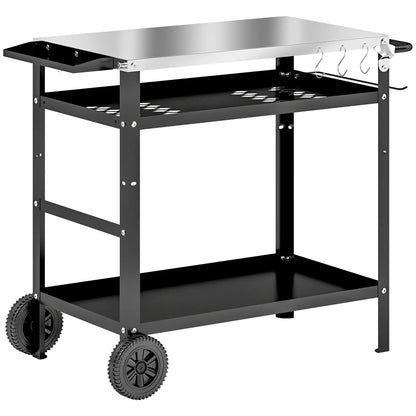 Nancy's Cirella Serveerwagen - Barbecuetrolley - Trolley voor buiten - Zwart / Zilver - ± 100 x 50 x 80 cm