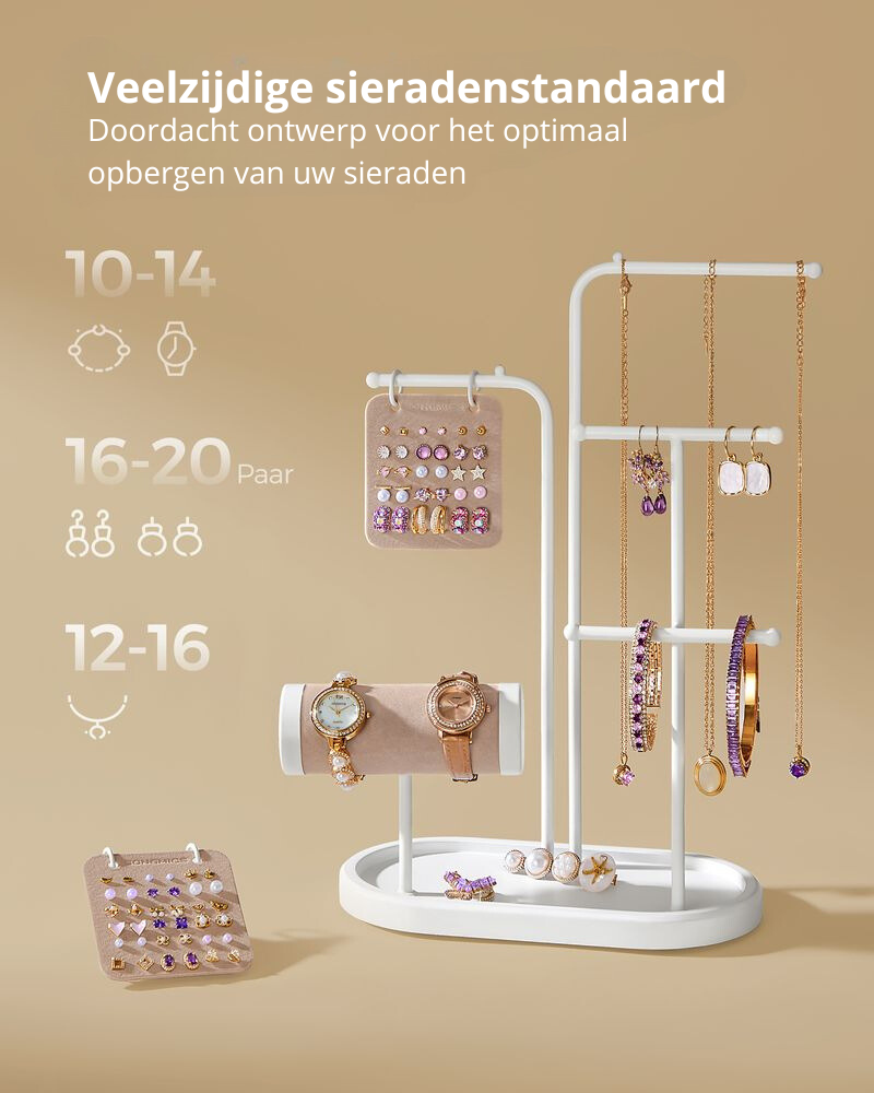 Nancy's Coutada Sieradenhouder - Sieraden rek - Sieradenstandaard - Wit - Staal / Fluweel - Nancy Homestore