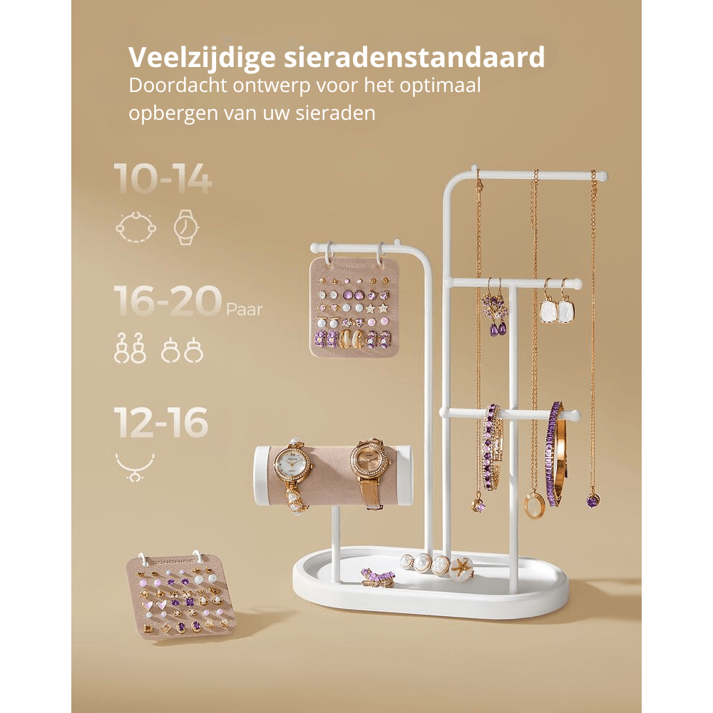 Nancy's Coutada Sieradenhouder - Sieraden rek - Sieradenstandaard - Wit - Staal / Fluweel - Nancy Homestore