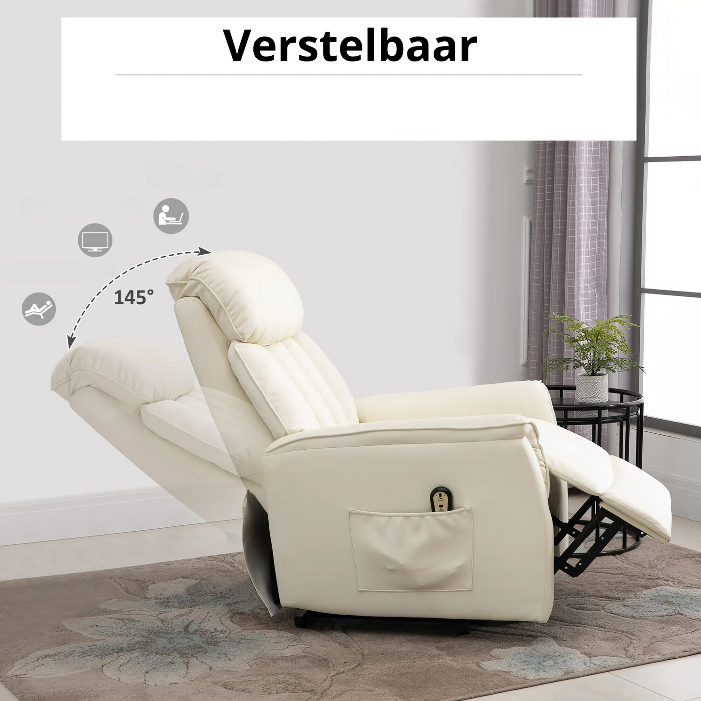 Nancy's Alcaide Sta op stoel - Opsta stoel - Seniorenstoel - Relaxfauteuil - Beige - Kunstleer