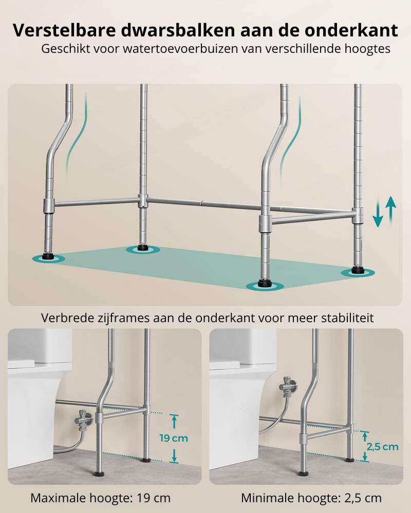 Nancy's Bentivoglio Toiletkast - Toilet Meubel - Badkamerrek - Wasmachinerek - Grijs - Staal - ± 60 x 30 x 175 cm