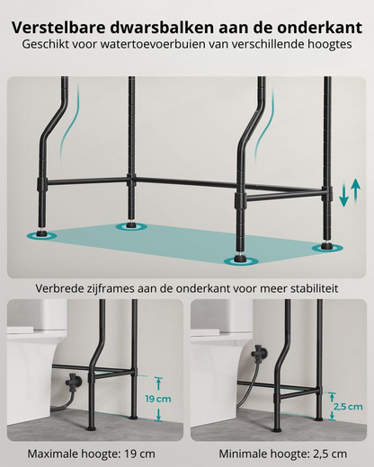 Nancy's Bentivoglio Toiletkast - Toilet Meubel - Badkamerrek - Wasmachinerek - Zwart - Staal - ± 60 x 30 x 175 cm