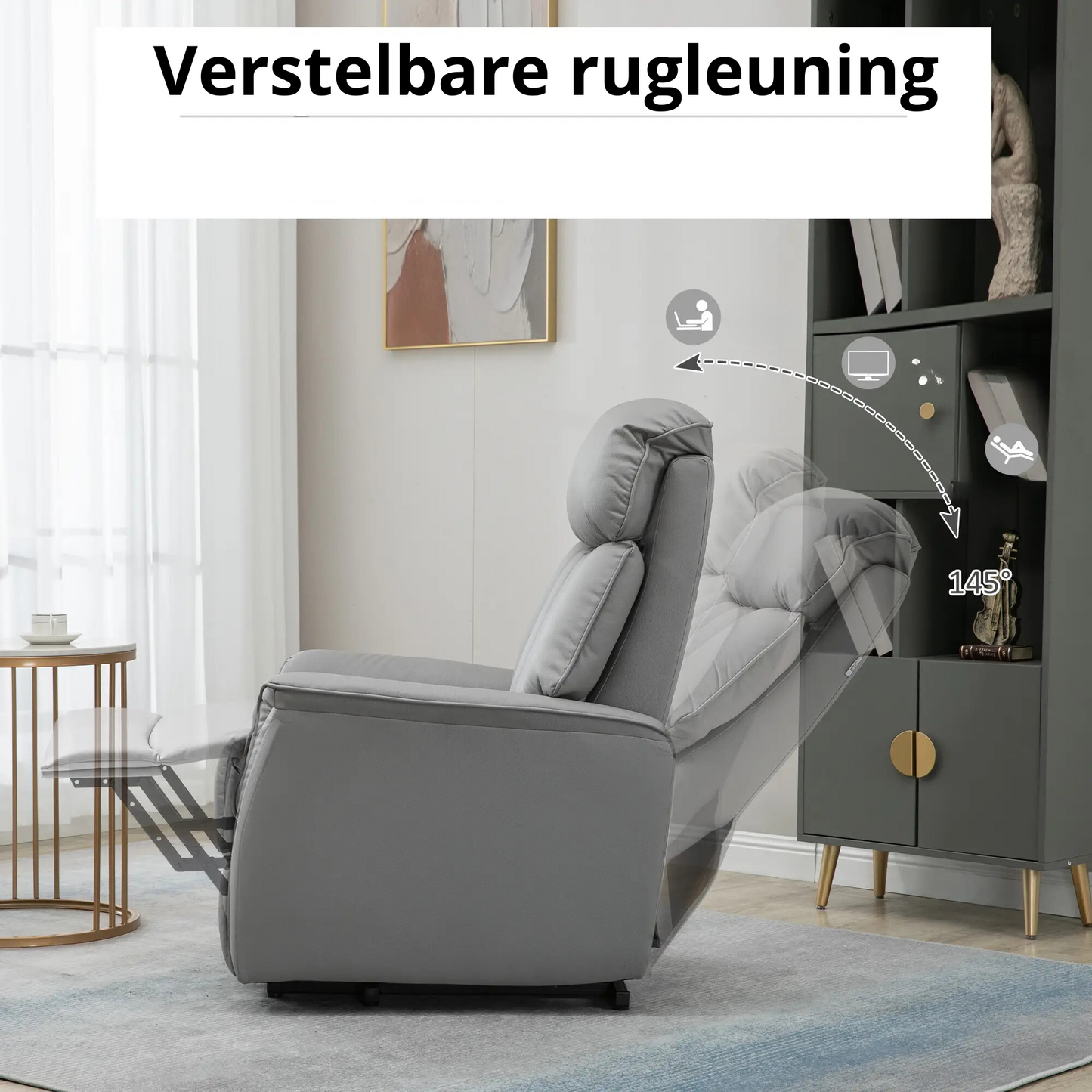 Nancy's Escarigo Sta op stoel - Opsta stoel - Seniorenstoel - Relaxfauteuil - Grijs - Kunstleer