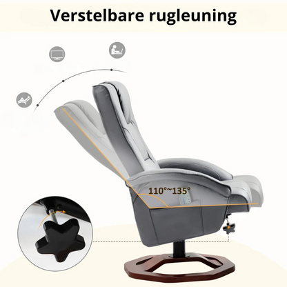 Nancy's Carvalho Massagestoel met Voetenbankje - Massage Fauteuil - Relaxstoel - Grijs - Kunstleer