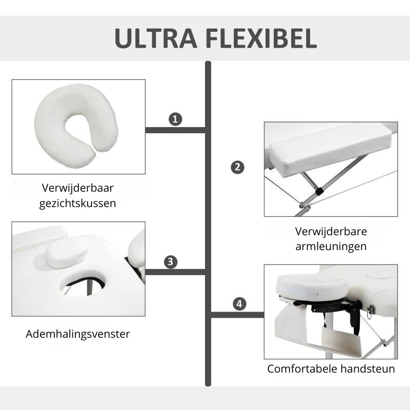 Nancy's Alviano Massagetafel - Behandeltafel - In hoogte verstelbaar - Opvouwbaar - Wit