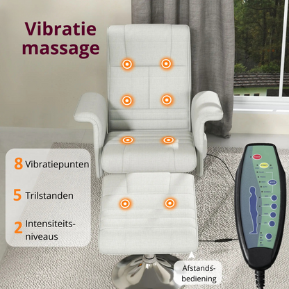 Nancy's Alcafozes Massagestoel - Relaxstoel - Loungestoel - Fauteuil - Roomwit - Linnen