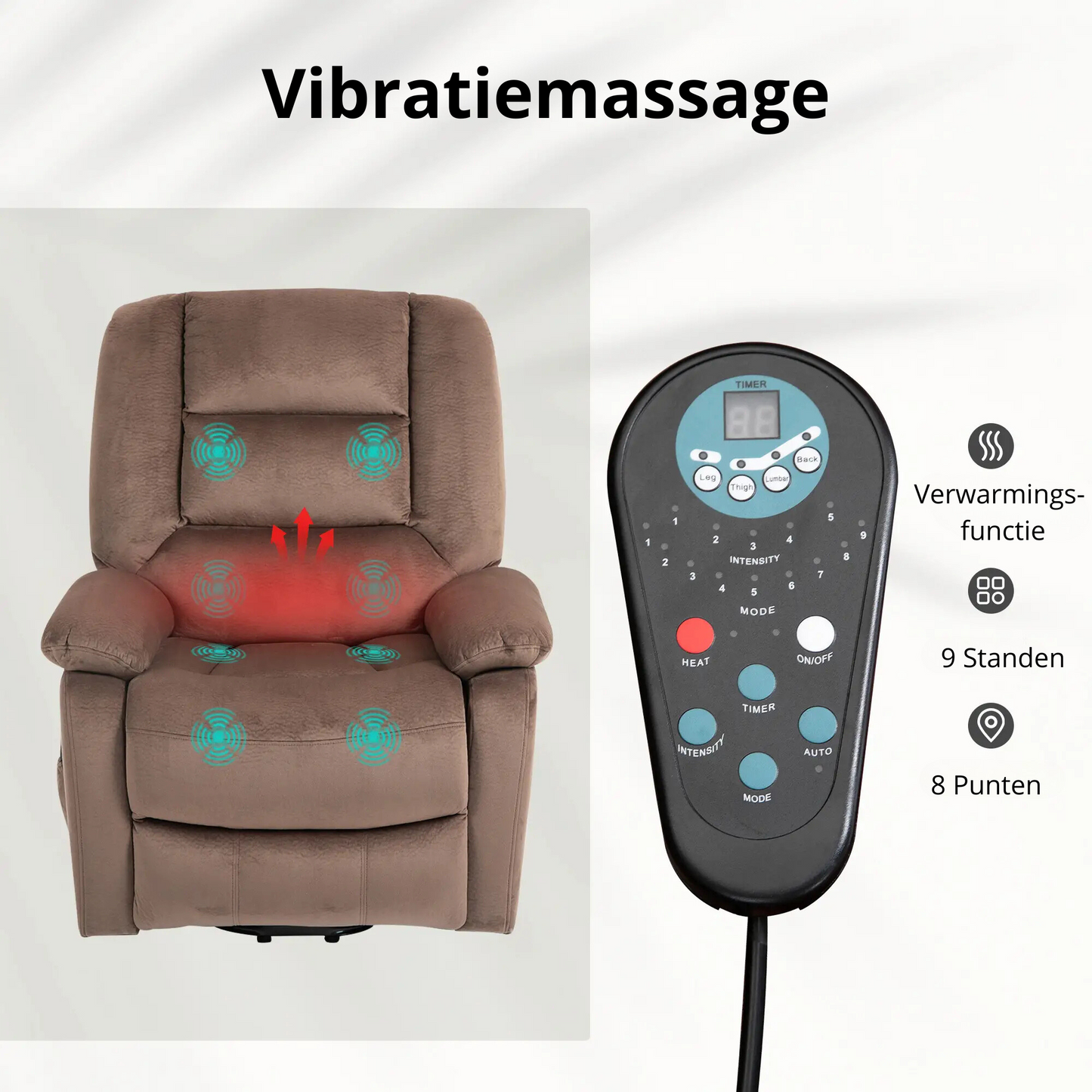 Nancy's Valverde Sta op stoel - Opsta stoel - Seniorenstoel - Massagestoel - Relaxfauteuil - Bruin - Polyester