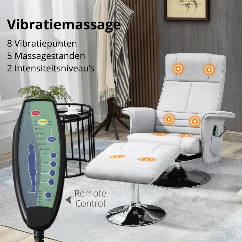 Nancy's Gemeos Massagestoel - Relaxfauteuil - Relaxstoel - 8 Massagepunten - Verstelbare rugleuning - Grijs