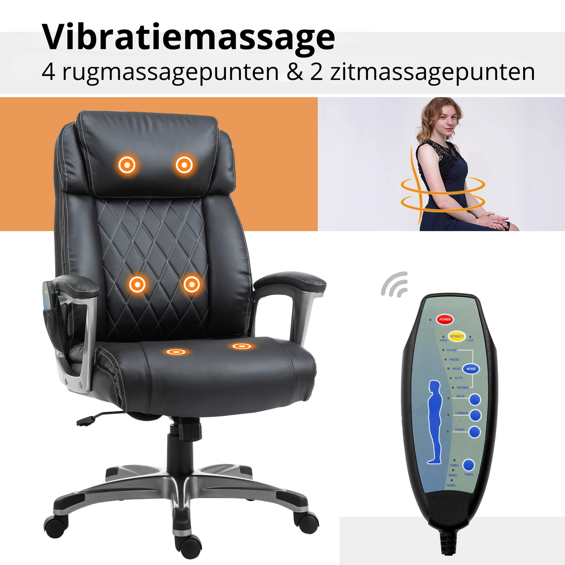 Nancy's Oledo Massage Bureaustoel - Directiestoel - Massagestoel - Verstelbaar - Zwart - Kunstleer