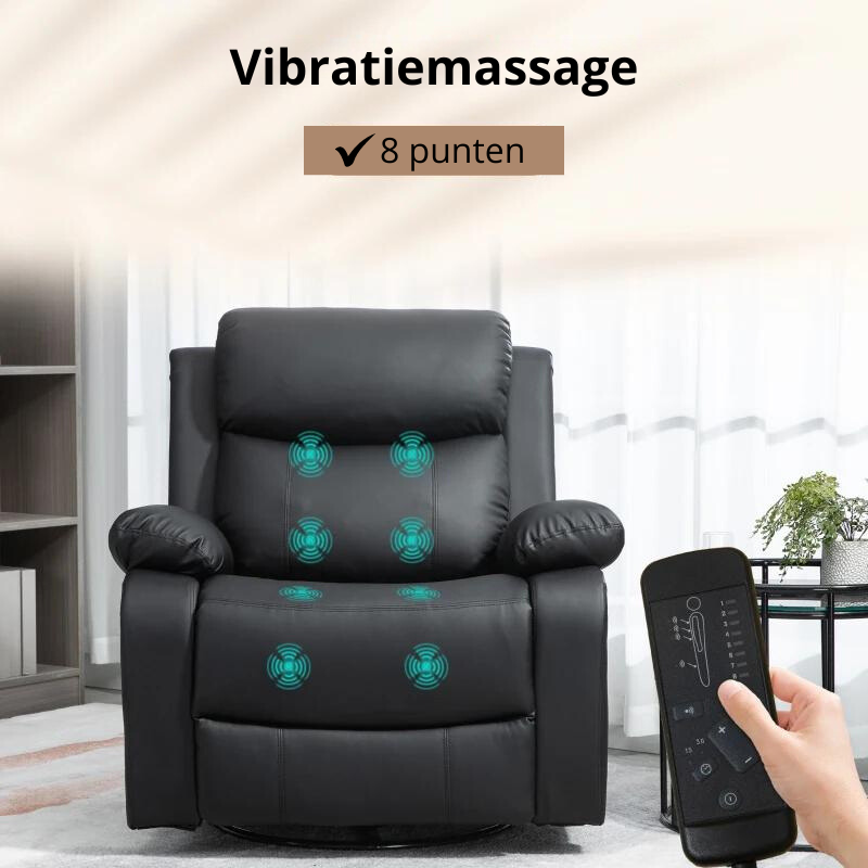 Nancy's Gondar Massagestoel - Relaxfauteuil - Relaxstoel - Verstelbare rugleuning - Draaibaar - Zwart - Kunstleer