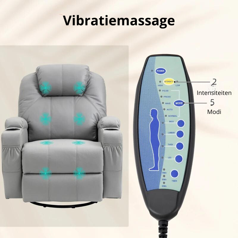 Nancy's Godomar Massagestoel - Relaxfauteuil - Relaxstoel - Verstelbare Rugleuning - Draaibaar - Grijs - Kunstleer