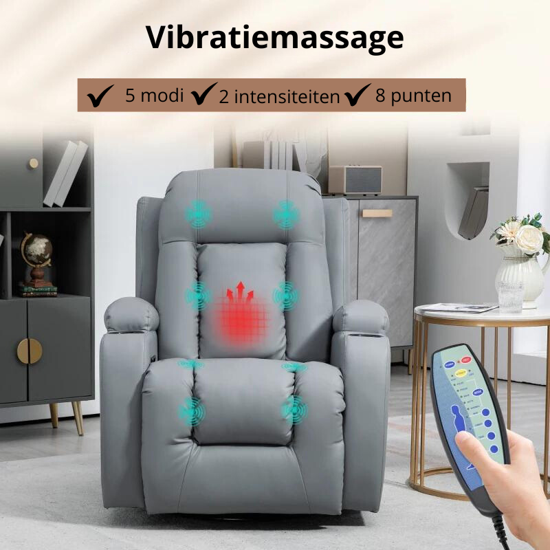 Nancy's Guimaraes Massagestoel - Relaxfauteuil - Bioscoopstoel - Schommelfunctie - Verstelbare rugleuning - Draaibaar - Grijs - Kunstleer