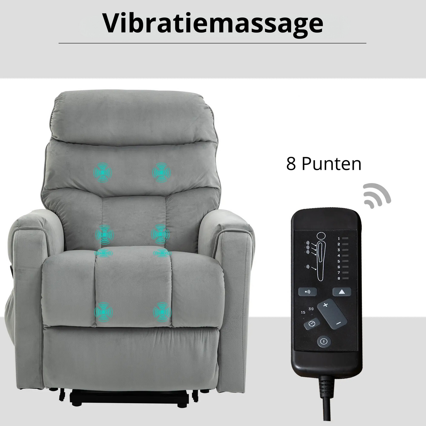 Nancy's Ruiva Sta op stoel - Opsta stoel - Seniorenstoel - Massagestoel - Relaxfauteuil - Grijs - Fluweel