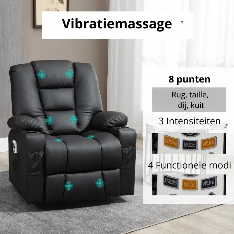 Nancy's Infantas Massagestoel - Relaxfauteuil - Bioscoopstoel - Kantelbaar - Elektrisch - Zwart - Kunstleer