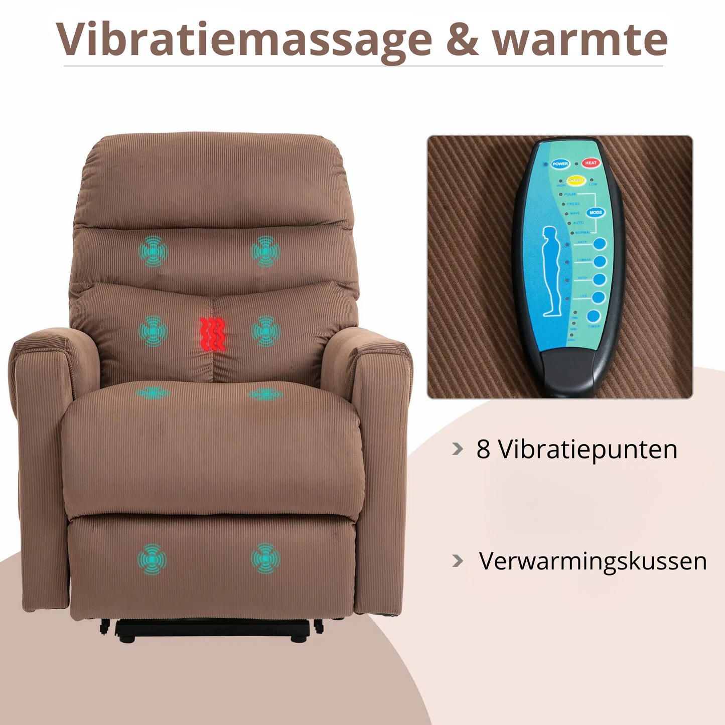 Nancy's Alcaria Sta op stoel - Opsta stoel - Seniorenstoel - Massagestoel - Relaxfauteuil - Bruin