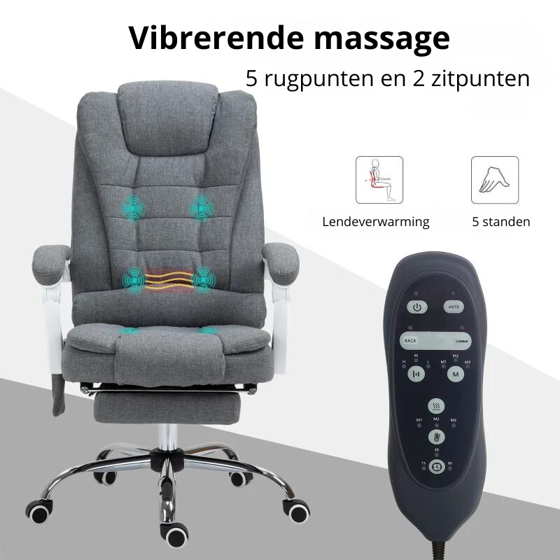 Nancy's Gandarela Massage Bureaustoel - Massagestoel - Ergonomisch - Met Voetsteun - Draaibaar - Verstelbare Rugleuning - Grijs