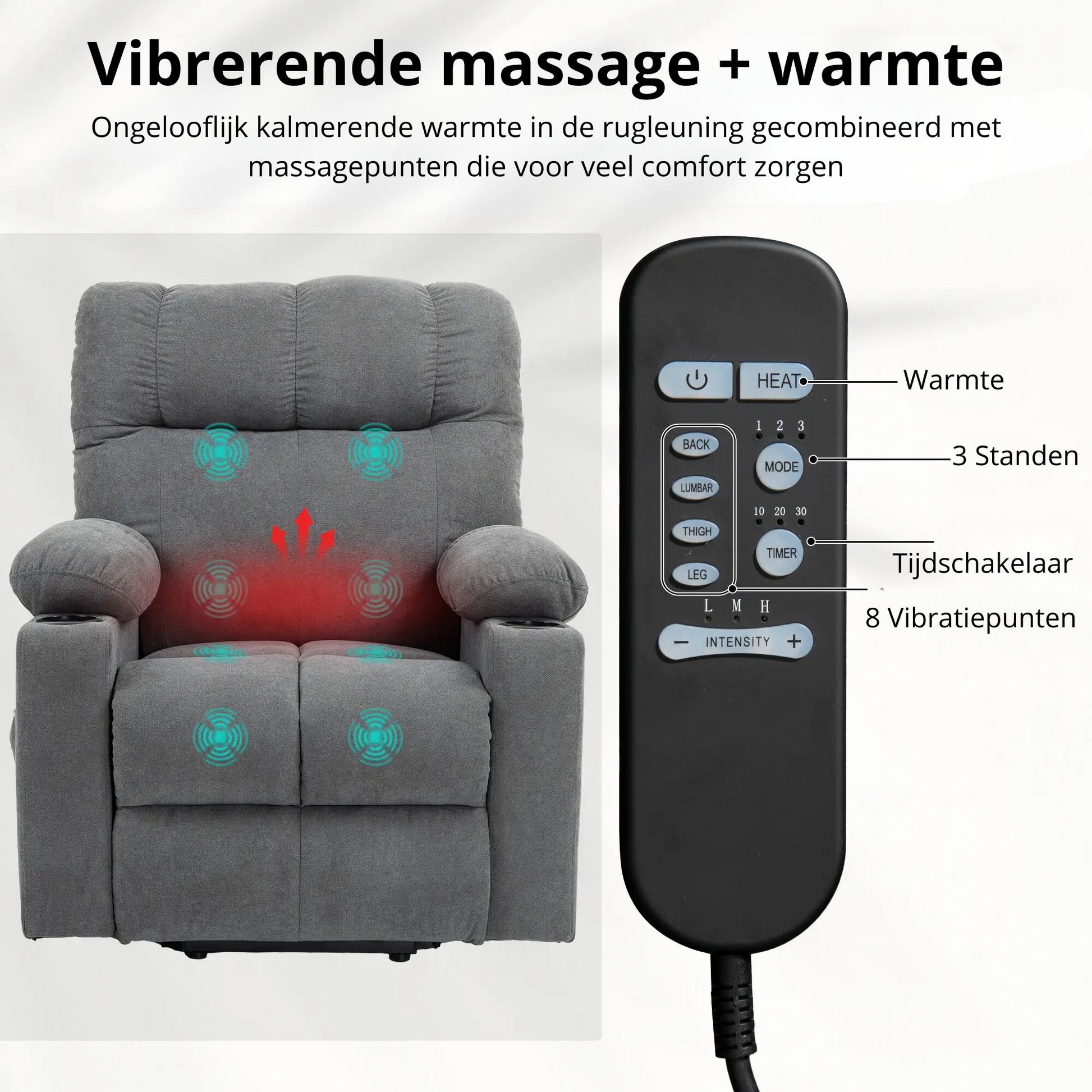 Nancy's Saturnino Sta op stoel - Opsta stoel - Seniorenstoel - Massagestoel - Relaxfauteuil - Grijs