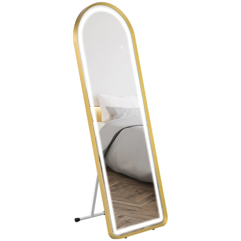 Nancy's Valadares Standing Mirror - Clothes Mirror - Wall Mirror - With LED Lighting - Gold - ± 50 x 150 cm