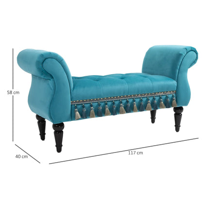 Nancy's Argelato Bench - Seating Bench - Hallway Bench - Blue - Velvet - ± 120 x 40 x 60 cm