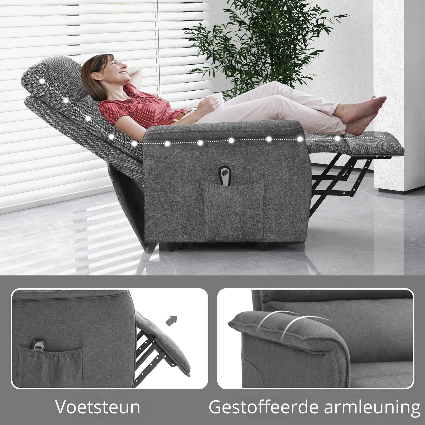 Nancy's Alpedrinha Sta op stoel - Opsta stoel - Seniorenstoel - Relaxfauteuil - Grijs - Linnen