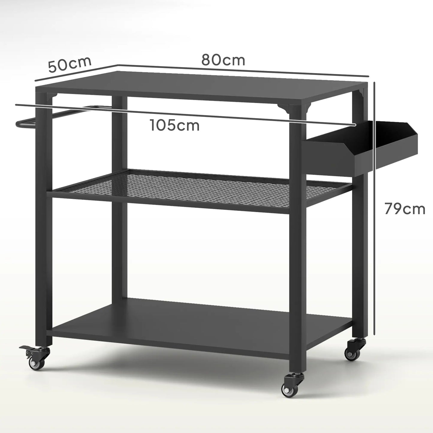 Nancy's Cissone Serveerwagen - Barbecuetrolley - Barbecuetafel - Trolley voor buiten - Zwart - Staal - ± 105 x 50 x 80 cm