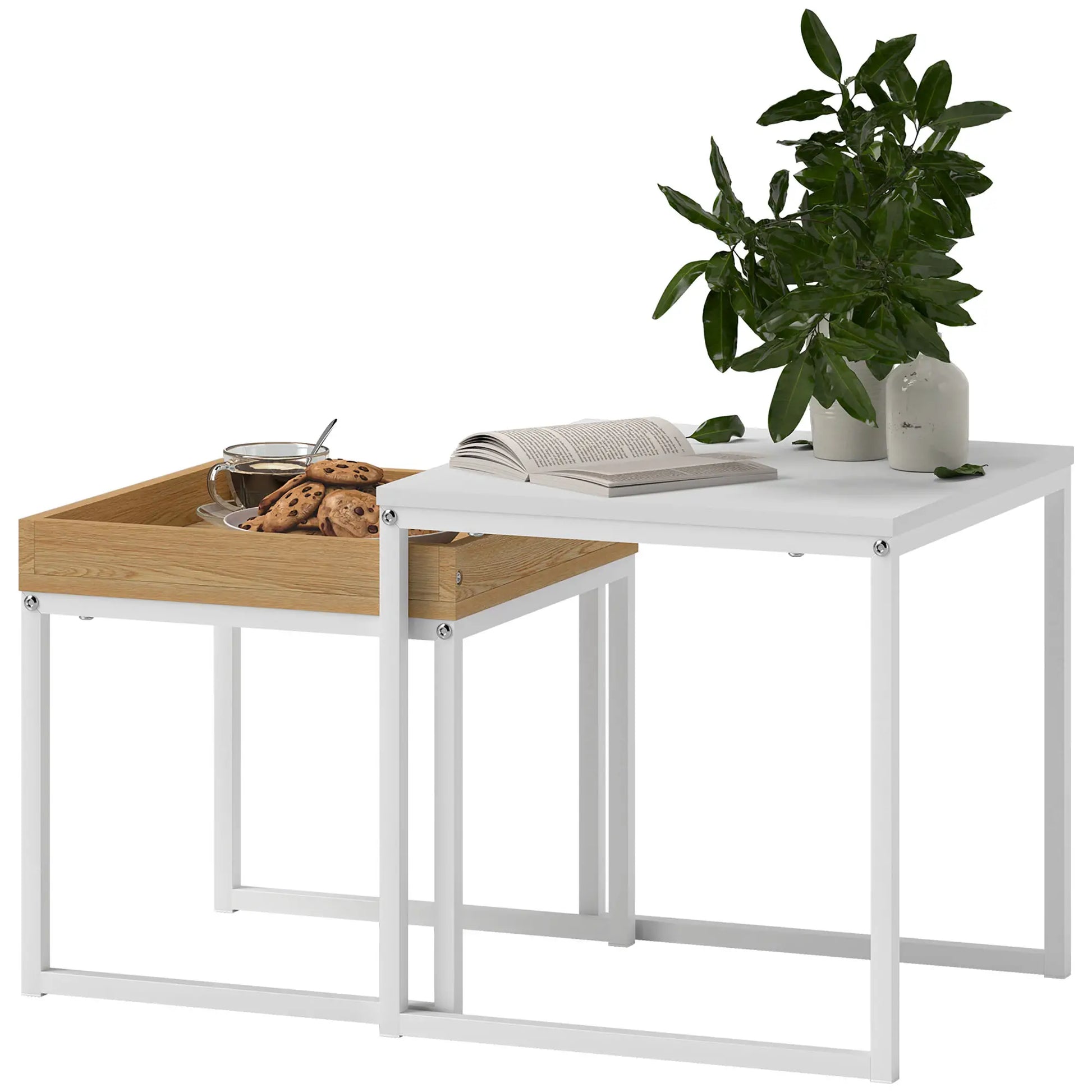 Nancy's Granja Salontafel Set - Bijzettafels - Koffietafels - Wit - MDF / Staal