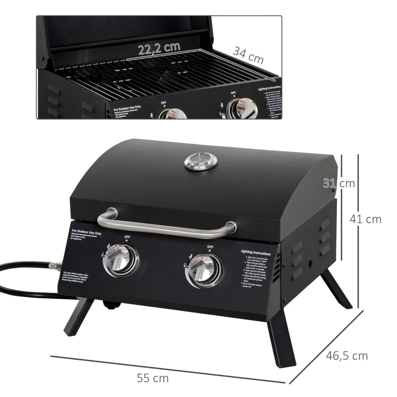 Nancy's Pousa Barbecue - BBQ - Grill - Gas BBQ - Met 2 Branders - Mobiele Barbecue - Staal - Zwart