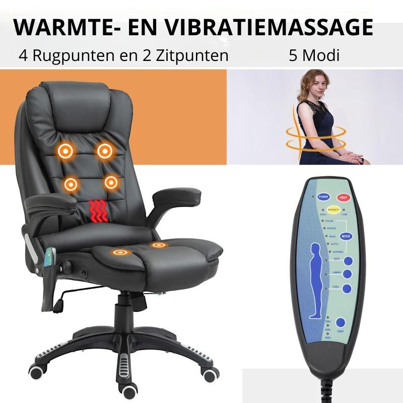 Nancy's Yorkshire Swivel Massage Bureaustoel - Massage- en warmtefunctie - Draaibaar - Ergonomisch - Zwart