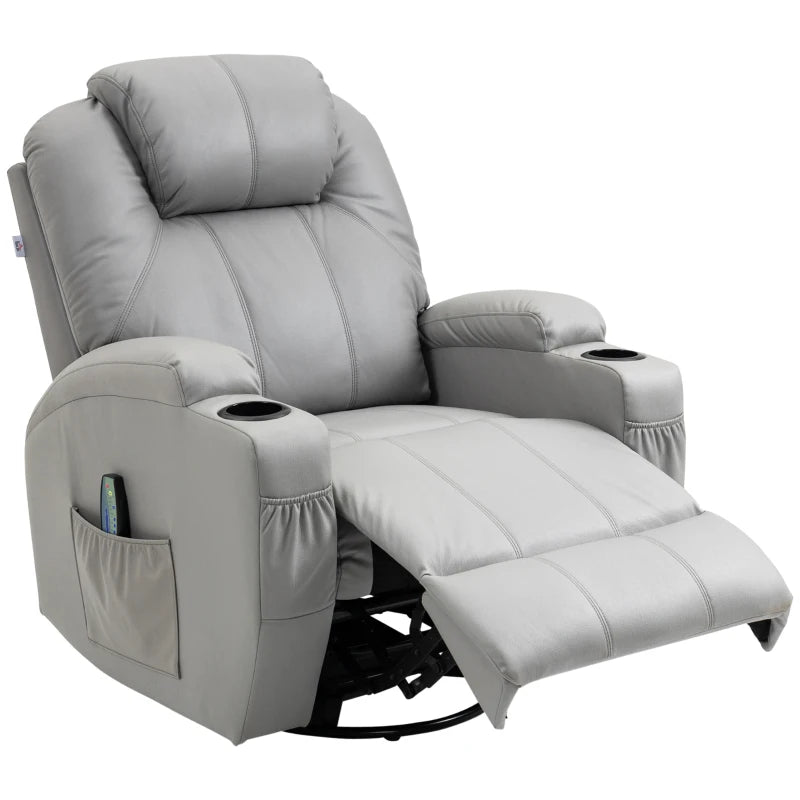 Nancy's Godomar Massagestoel - Relaxfauteuil - Relaxstoel - Verstelbare Rugleuning - Draaibaar - Grijs - Kunstleer