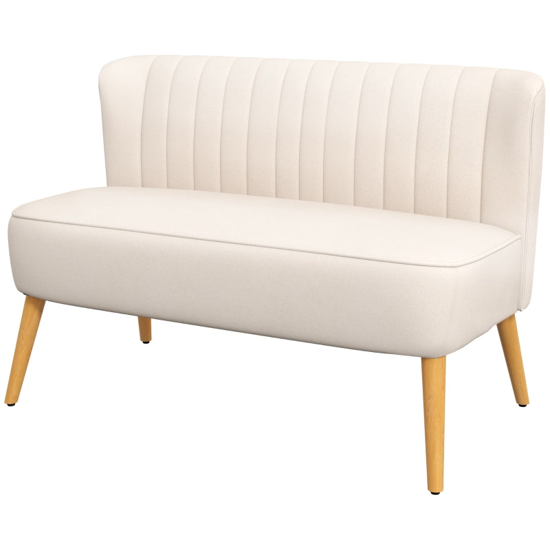 Canapé 2 places design Nancy's Hessie Retro, pieds en bois, 117 cm x 56,5 cm x 77 cm, blanc crème