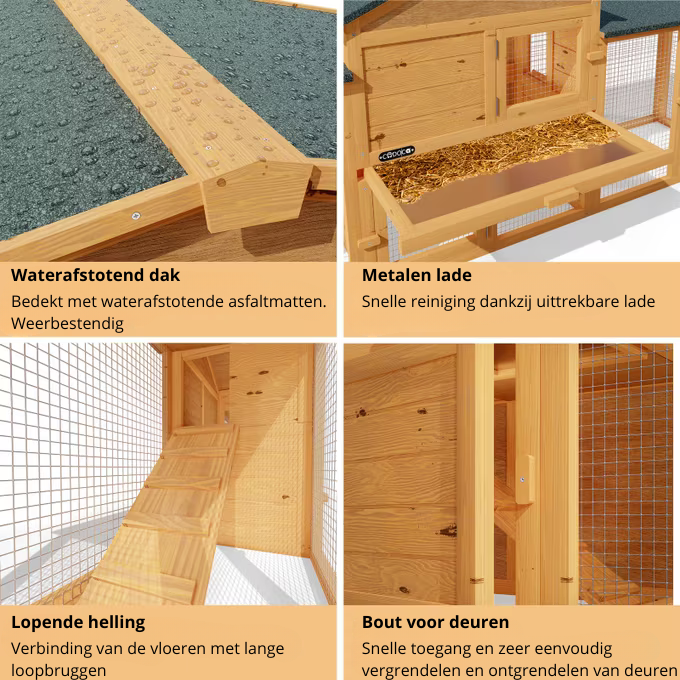 Nancy's Acqualagna Konijnenhok - Dierenverblijf - Knaagdierenkooi - 2 Verdiepingen - Hout - ± 200 x 45 x 85 cm